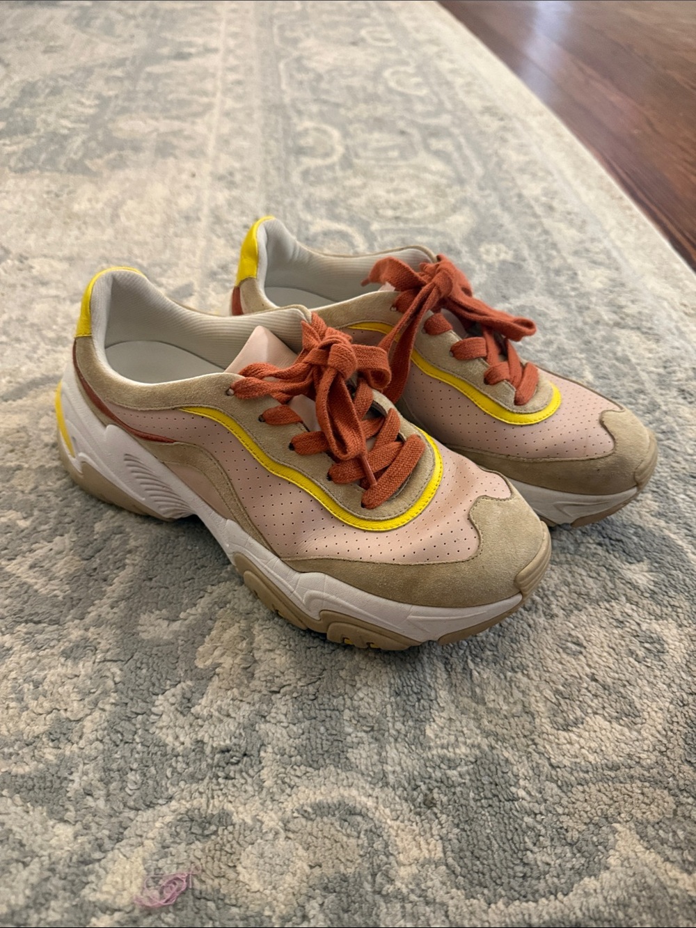 Charlotte Stone Pink and Yellow Chunky Sneakers with Rust Laces